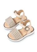 Πέδιλο Δερμάτινο Με Υφασμάτινη Λωρίδα Με Στρας Babywalker