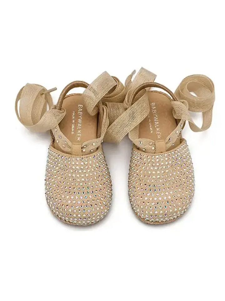 Εσπαντρίγια Δερμάτινη Καλυμμένη Με Swarovski Και Δέσιμο Από Κορδόνι Γάζα Με Στρας Babywalker