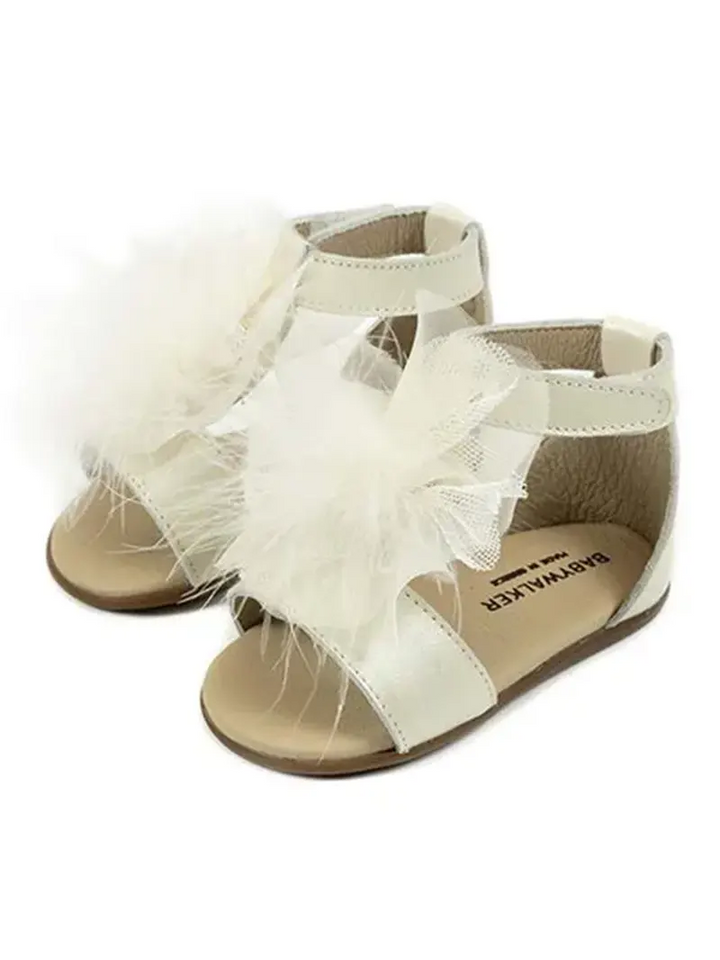 Πέδιλο Δερμάτινο Διακοσμημένο Με Chiffon Πον Πον Babywalker