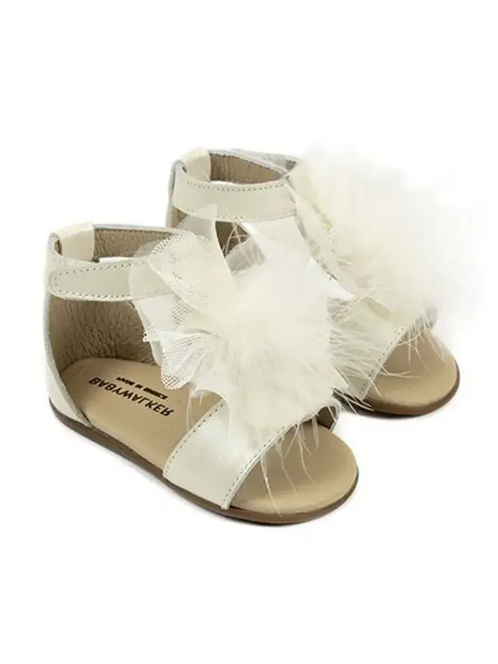Πέδιλο Δερμάτινο Διακοσμημένο Με Chiffon Πον Πον Babywalker