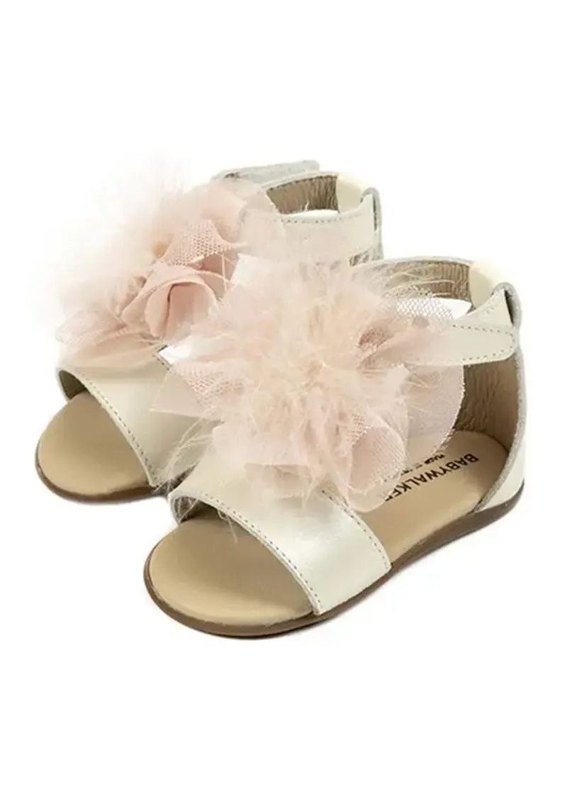 Πέδιλο Δερμάτινο Διακοσμημένο Με Chiffon Πον Πον Babywalker