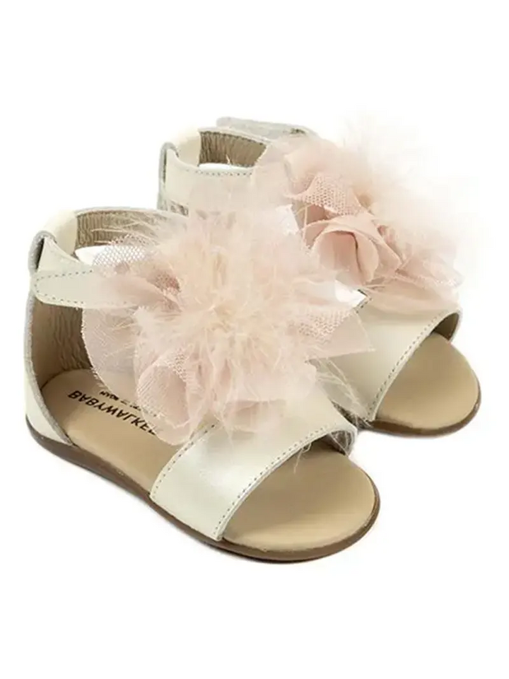 Πέδιλο Δερμάτινο Διακοσμημένο Με Chiffon Πον Πον Babywalker