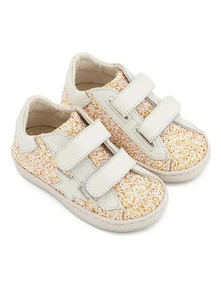 Sneaker Διπλή Μπαρέτα Χρατς Από Glitter & Δέρμα Με Αστέρι Στο Πλάι Babywalker