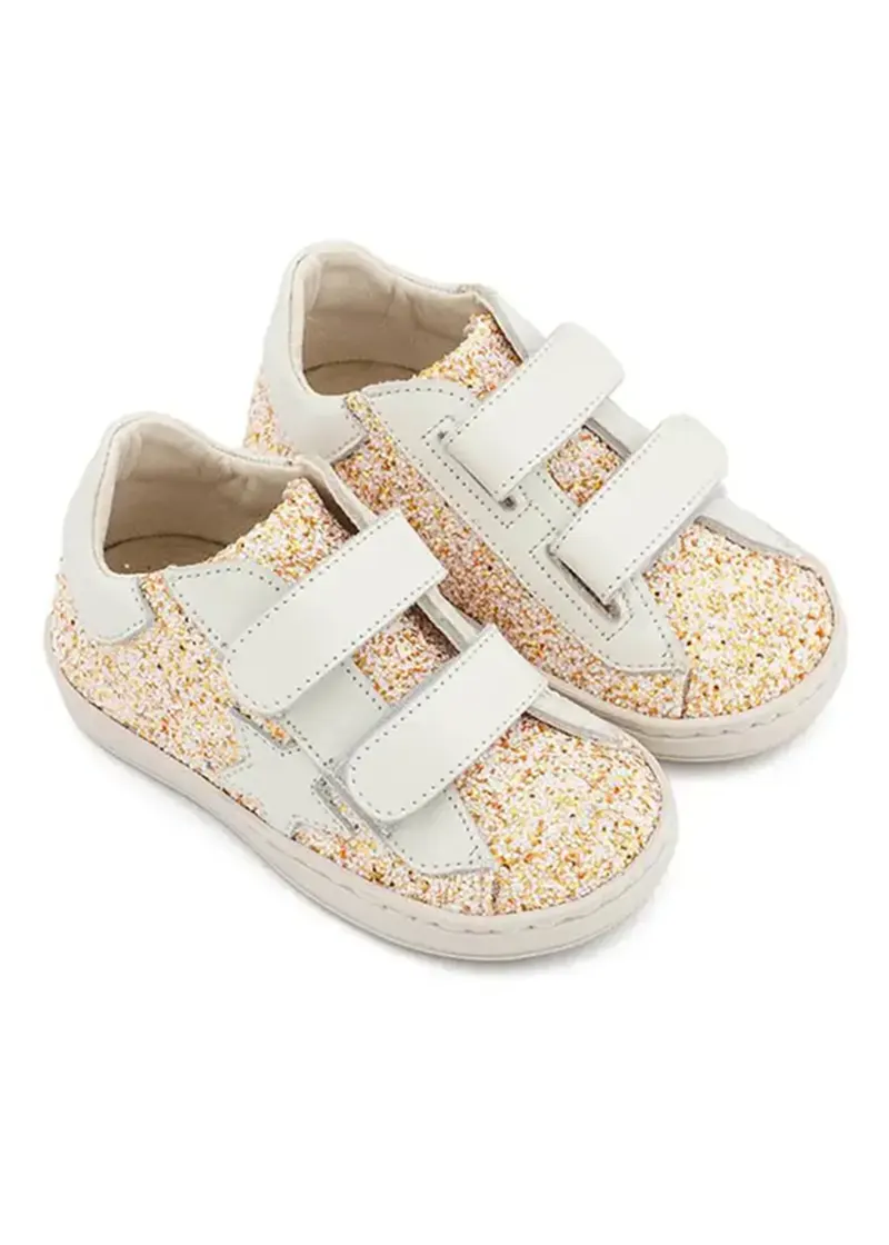 Sneaker Διπλή Μπαρέτα Χρατς Από Glitter & Δέρμα Με Αστέρι Στο Πλάι Babywalker