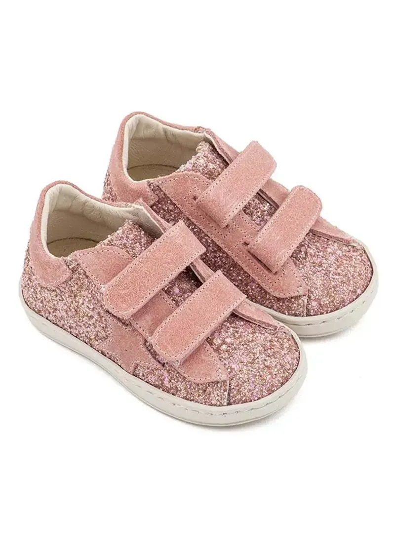 Sneaker Διπλή Μπαρέτα Χρατς Από Glitter & Δέρμα Με Αστέρι Στο Πλάι Babywalker