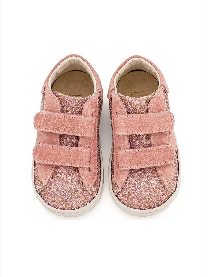 Sneaker Διπλή Μπαρέτα Χρατς Από Glitter & Δέρμα Με Αστέρι Στο Πλάι Babywalker