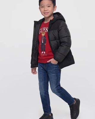 [L6BL03W3945-JBLK-8E] Παιδικό Μπουφάν Guess HOODED LS MIXED FABRIC PUFFER ΜΠΟΥΦΑΝ ΠΑΙΔΙΚΟ (8 Ε)