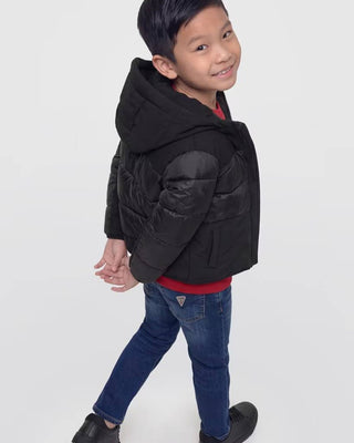 [L6BL03W3945-JBLK-8E] Παιδικό Μπουφάν Guess HOODED LS MIXED FABRIC PUFFER ΜΠΟΥΦΑΝ ΠΑΙΔΙΚΟ (8 Ε)