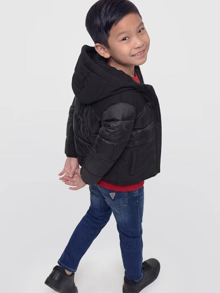 Παιδικό Μπουφάν Guess HOODED LS MIXED FABRIC PUFFER ΜΠΟΥΦΑΝ ΠΑΙΔΙΚΟ